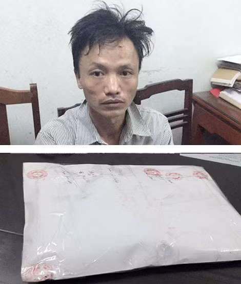 Đối tượng Triệu Văn Thắng cùng tang vật thu được.