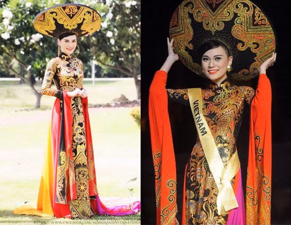 Cao Thùy Linh trong trang phục “Áo dài Cửu Long” – áo dài giúp cô đoạt giải Trang phục dân tộc đẹp nhất.