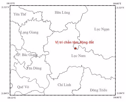 Vị trí nơi xảy ra động đất