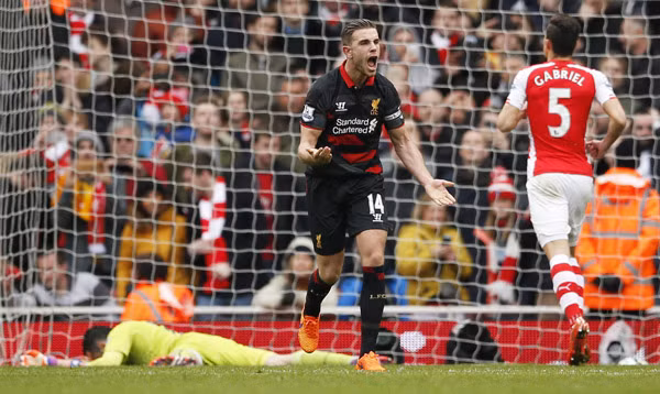 Henderson ghi bàn danh dự cho Liverpool. Ảnh: Reuters.