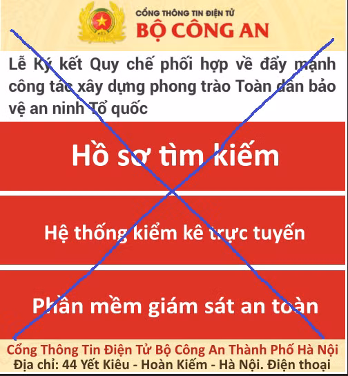 Cảnh báo trang web giả mạo Cổng Thông tin điện tử Bộ Công an