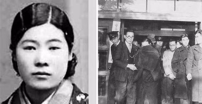 Chân dung Miyuki trong giấy tờ tuỳ thân (trái) và Miyuki đã che mặt khi bị bắt (phải).