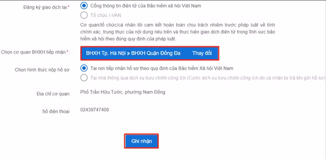 Chọn cơ quan BHXH tiếp nhận hồ sơ đănng ký.