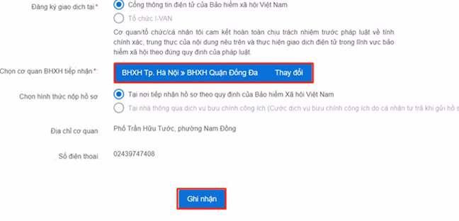 Người thụ hưởng lựa chọn cơ quan BHXH tiếp nhận hồ sơ đăng ký.