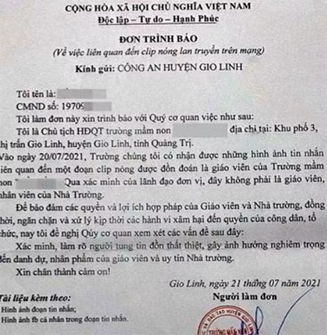 Đơn trình báo của nhà trường.