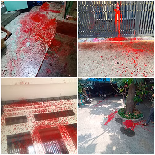 Hình ảnh nhà bà Yến và những người thân bị tạt sơn khủng bố. Hình ảnh nhà bà Yến và những người thân bị tạt sơn khủng bố.