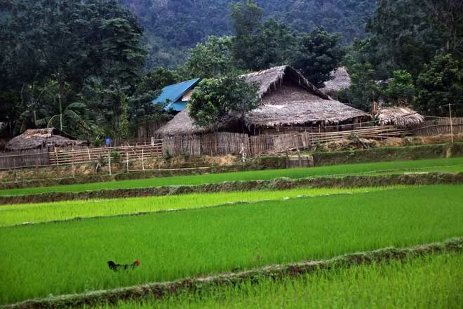 Một bản người Đan Lai ở thượng nguồn sông Giăng.
