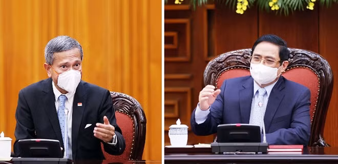 Thủ tướng Chính phủ Phạm Minh Chính tiếp Bộ trưởng Ngoại giao Singapore Vivian Balakrishnan.