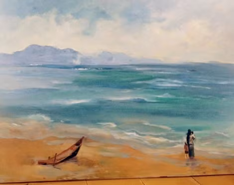 Tranh sơn dầu chủ đề “Đợi”.