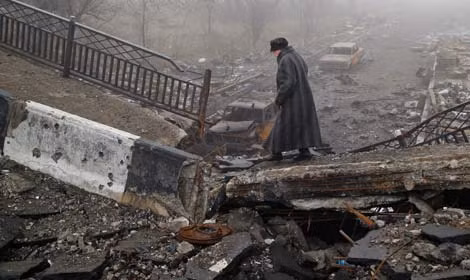 Khung cảnh đổ nát ở miền Đông Ukraine. Ảnh: Sputnik News.