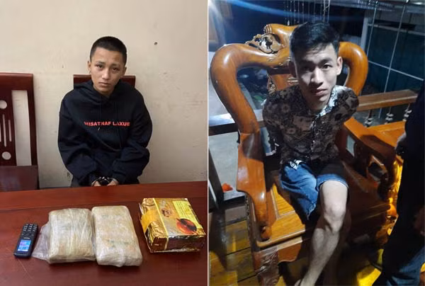 Đối tượng Vi Văn Quyết, Vi Văn Chung cùng tang vật.
