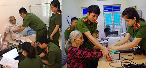 Công an huyện Cẩm Thủy, Thanh Hóa làm căn cước công dân cho người cao tuổi.