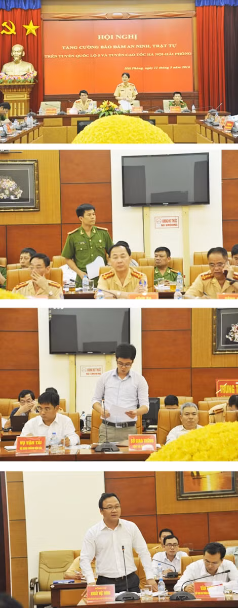 Các đại biểu tham gia ý kiến nêu giải pháp lập lại trật tự ATGT, TTXH trên tuyến Hà Nội – Hải Phòng.