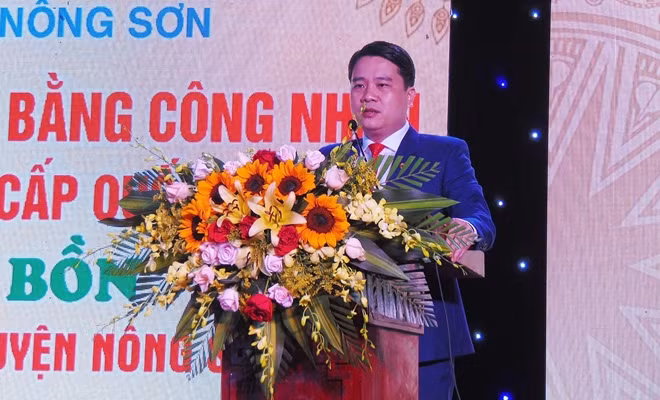 Ông Trần Văn Tân, Phó Chủ tịch UBND tỉnh Quảng Nam, phát biểu tại buổi lễ.