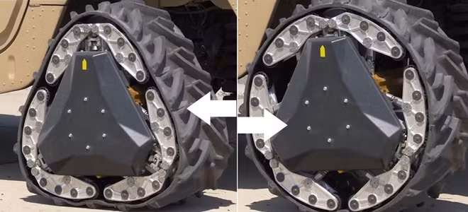 Lốp biến hình gắn thép chống đạn được DARPA phát triển dành riêng cho xe quân sự Mỹ. Ảnh: DARPA