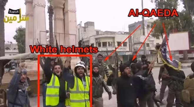Hình ảnh cho thấy "quan hệ bất thường" của Mũ Bảo Hiểm Trắng với Al Nusra? Ảnh: SANA