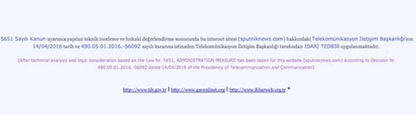 Trang web Sputnik đã bị chặn ở Thổ Nhĩ Kỳ (Sputnik).