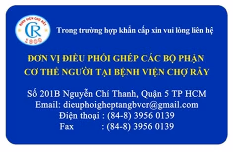 Mẫu thẻ đăng ký hiến tạng phát hành tại Đơn vị điều phối ghép các bộ phận cơ thể người tại BV Chợ Rẫy.