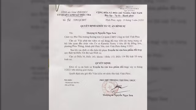 Công an tỉnh Vĩnh Phúc ra Quyết định khởi tố vụ án hình sự
