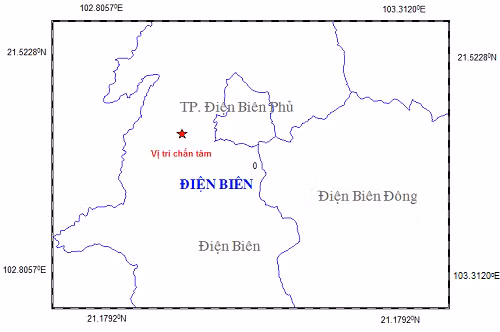 Vị trí nơi xảy ra động đất