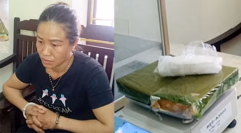 Đối tượng Lô Thị Sen và tang vật ma túy.