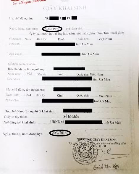 Một trường hợp sinh ngày 22-02-1999 nhưng đến ngày 20-09-2016 mới đăng ký khai sinh đang được giám định tuổi.