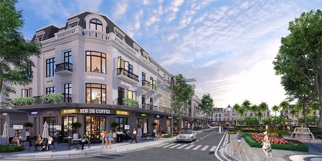 Một dãy shophouse theo thiết kế tân cổ điển sang trọng.