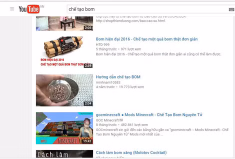 Quá nhiều clip hướng dẫn hành vi chế tạo vũ khí sát thương trên mạng.