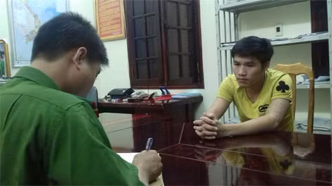 Lưu Nguyễn Hồng Thái tại cơ quan Công an.