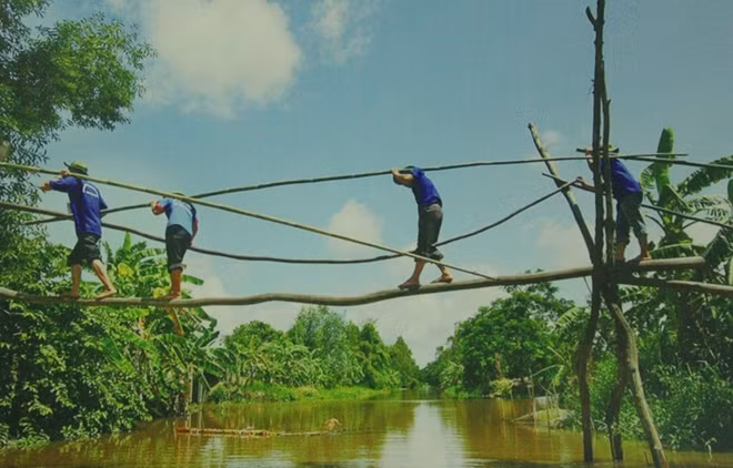 Tuổi trẻ tham gia làm cầu giao thông nông thôn.