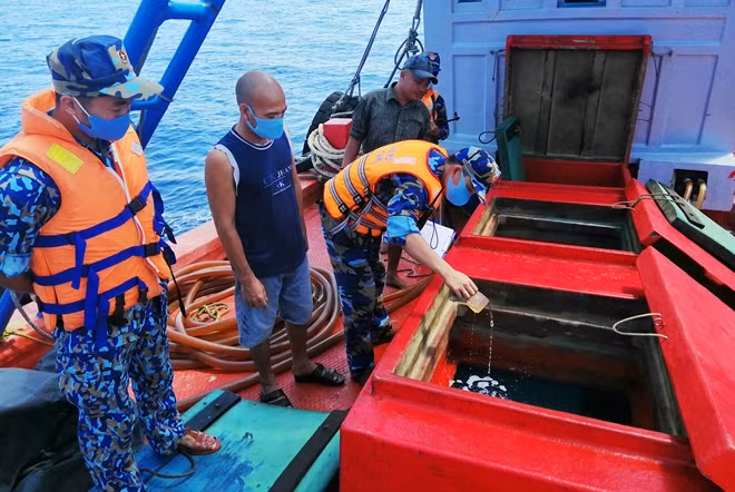 Lực lượng chức năng kiểm tra tang vật.