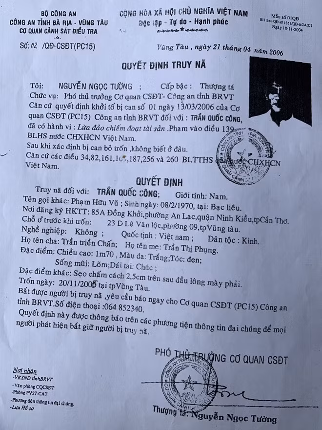 Quyết định truy nã đối tượng Công.
