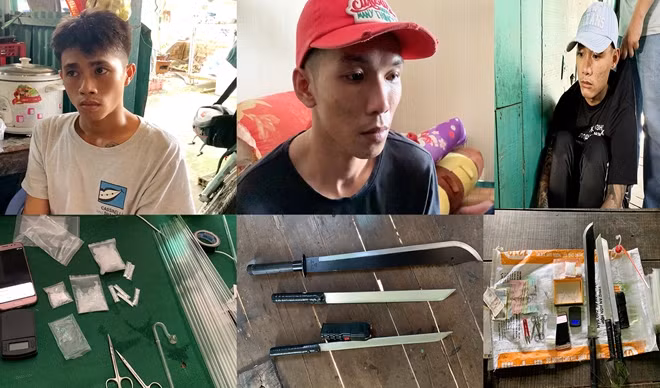 Các đối tượng cùng tang vật.