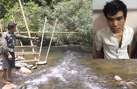 Khu vực bờ suối nơi phát hiện thi thể mẹ con chị Yến, đối tượng Vi Văn Hai (ảnh nhỏ).