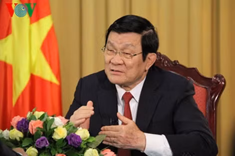 Chủ tịch nước Trương Tấn Sang trả lời phỏng vấn báo chí đầu năm mới 2016.