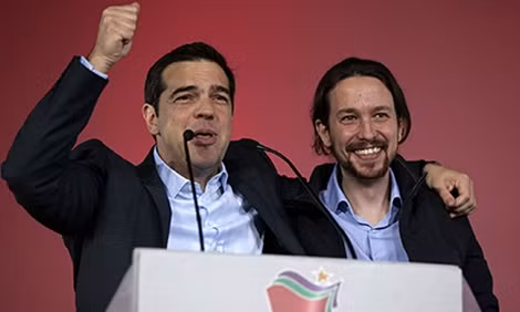 Pablo Iglesias với Alexis Tsizpras tại Athens, tháng 1-2015.