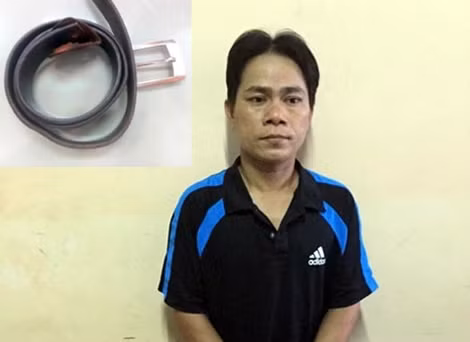 Nguyễn Thanh Tuấn và sợi dây lưng gây ra cái chết của nạn nhân.
