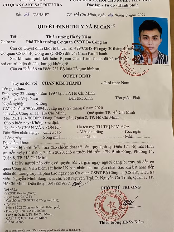 Thanh đang bị Công an truy nã