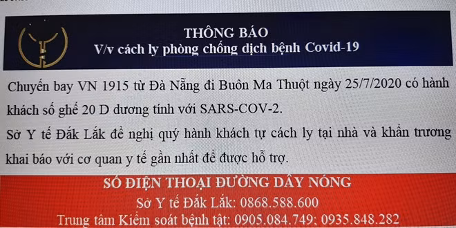 Thông báo của Sở Y tế Đắk Lắk tìm hành khách cùng chuyến bay với nữ hành khách nghi nhiễm COVID-19
