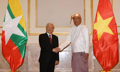 Tổng Bí thư Nguyễn Phú Trọng và Tổng thống Cộng hòa liên bang Myanmar. Ảnh: TTXVN.