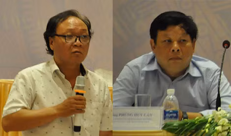Nhạc sĩ Phạm Ngọc Khôi, Phó Chủ tịch Hội Nhạc sĩ Việt Nam (ảnh trái); ông Phùng Huy Cẩn, Vụ trưởng Vụ Thi đua và khen thưởng, Bộ Văn hóa, Thể thao và Du lịch.