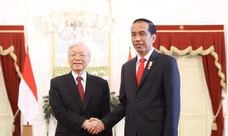 Tổng Bí thư Nguyễn Phú Trọng và Tổng thống Indonesia Joko Widodo. Ảnh: TTXVN.