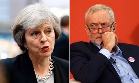 Bà Theresa May (đảng Bảo thủ) và ông Jeremy Corbyn (Công đảng).