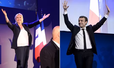 Hai ứng cử viên vào vòng 2, Marine Le Pen và Emmanuel Macron.