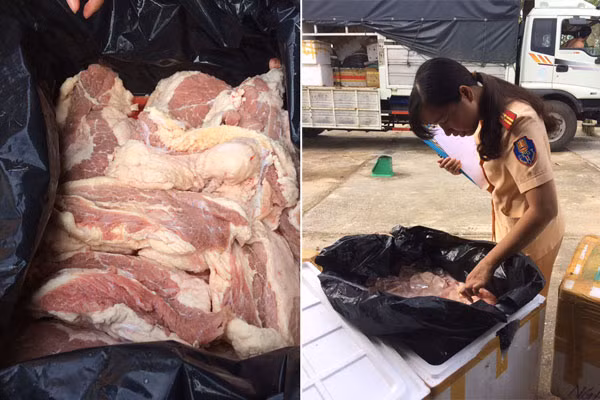 Trạm CSGT Quảng Xương kiểm tra số thịt bò đang trong giai đoạn phân hủy. Trạm CSGT Quảng Xương kiểm tra số thịt bò đang trong giai đoạn phân hủy.