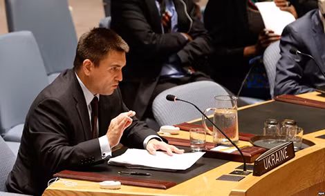 Ngoại trưởng Ukraine Klimkin tại LHQ. Ảnh: UN.