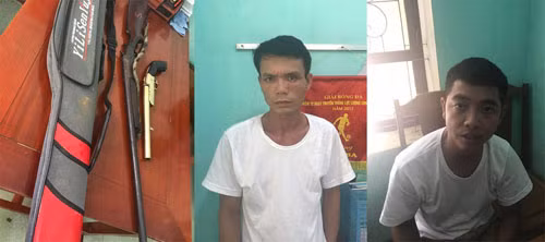 2 đối tượng Nguyễn Khắc Hảo, Lê Bá Sơn cùng 2 khẩu súng gây án giao nộp tại Công an Nông cống. 2 đối tượng Nguyễn Khắc Hảo, Lê Bá Sơn cùng 2 khẩu súng gây án giao nộp tại Công an Nông cống.