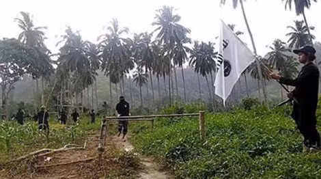 Hình ảnh từ một đoạn video, trong đó các tay súng IS khoe chúng đang tập luyện trong rừng ở Philippines.