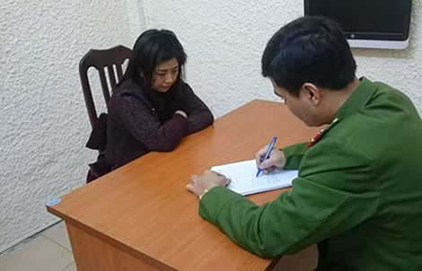 Đối tượng Đào Ngọc Lan tại cơ quan Công an.