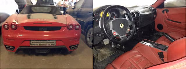 Ngoại thất và "nội y" của chiếc Ferrari F430 Spider đều bị bám bụi.